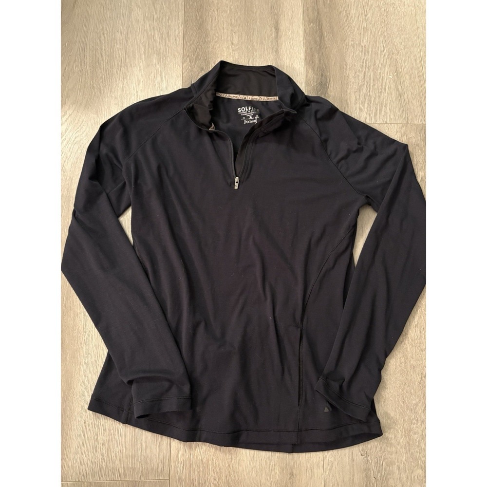 Solfire Black Long Sleeve 1/4 Zip Mock Neck Athletic Pullover Top Size M